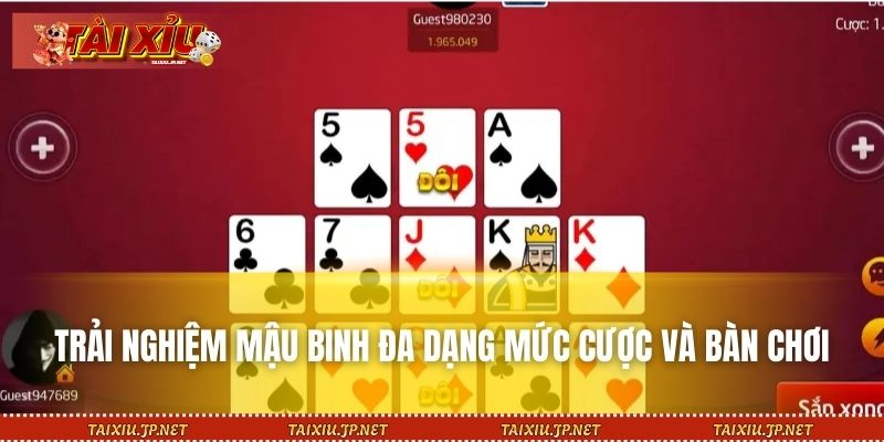Trải nghiệm Mậu Binh đa dạng mức cược và bàn chơi
